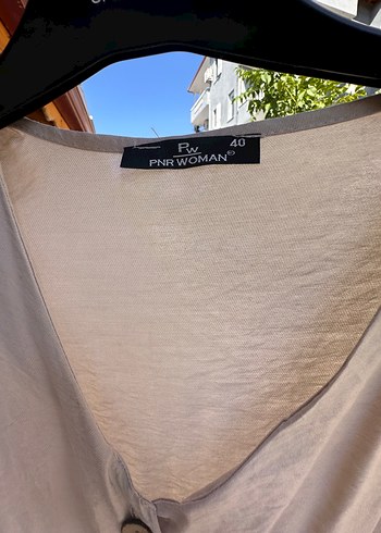40 Beden V Yaka Kısa Kollu Bej Keten Mini Elbise