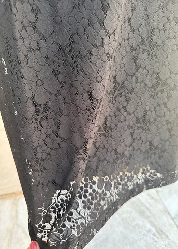 Dantel Detaylı Siyah Midi Elbise - Görsel 5