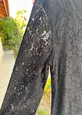 Dantel Detaylı Siyah Midi Elbise - Görsel 3