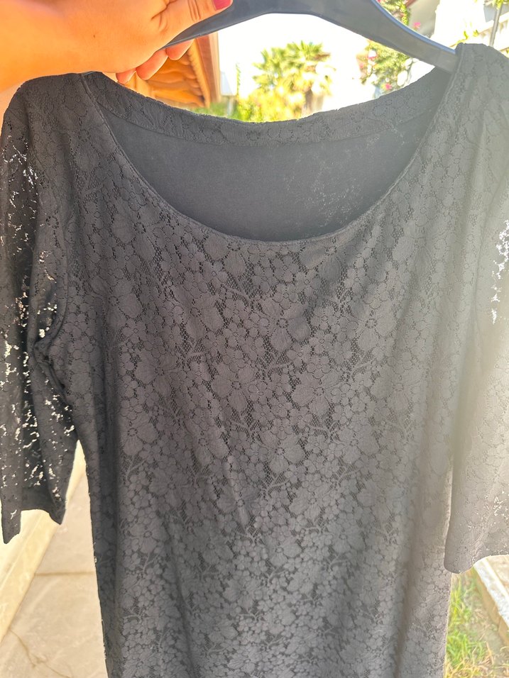 Dantel Detaylı Siyah Midi Elbise - Görsel 2