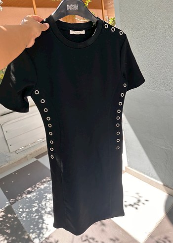 38 Beden siyah Renk Zara Siyah Midi Kadın Kısa Kollu Elbise