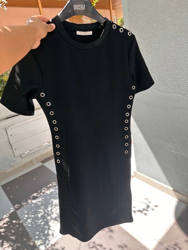 Zara Siyah Midi Kadın Kısa Kollu Elbise - Görsel 5