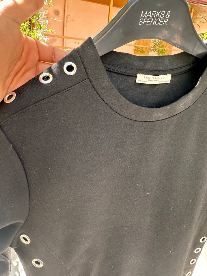 Zara Siyah Midi Kadın Kısa Kollu Elbise - Görsel 3