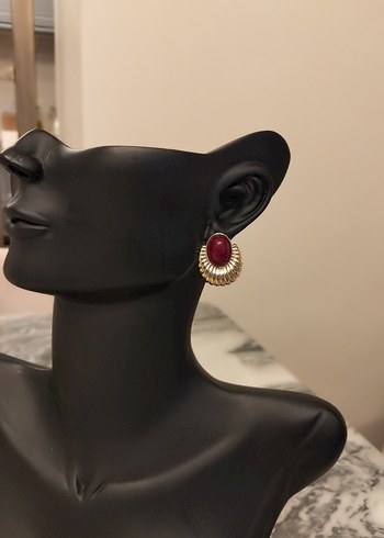 Kırmızı Vintage Düğmeli Midi Küpe - Görsel 2