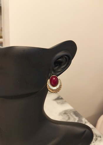 Kırmızı Vintage Düğmeli Midi Küpe - Görsel 3