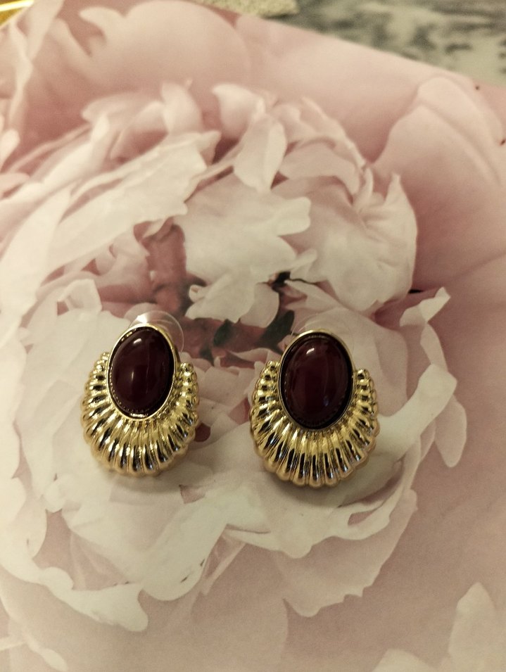 Kırmızı Vintage Düğmeli Midi Küpe - Görsel 4