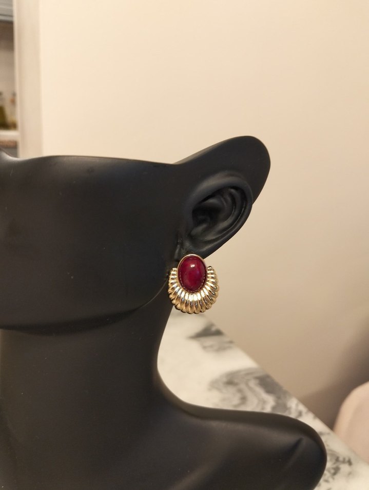 Kırmızı Vintage Düğmeli Midi Küpe - Görsel 3