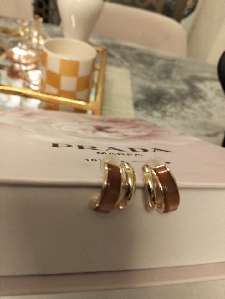 Parlak Kahverengi Mini Parisian Küpe - Görsel 4