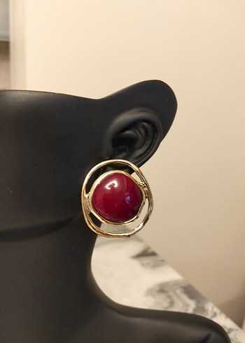 Kırmızı Mini Düğmeli Küpe - Görsel 2