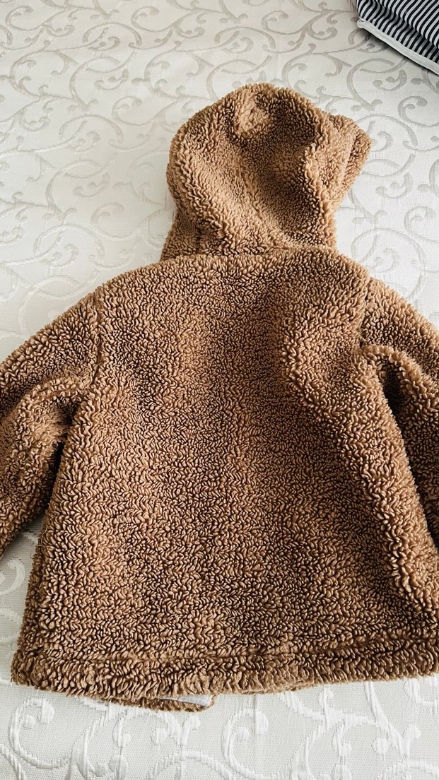 Kapüşonlu Erkek Çocuk Kahverengi Peluş Kaban - Görsel 4