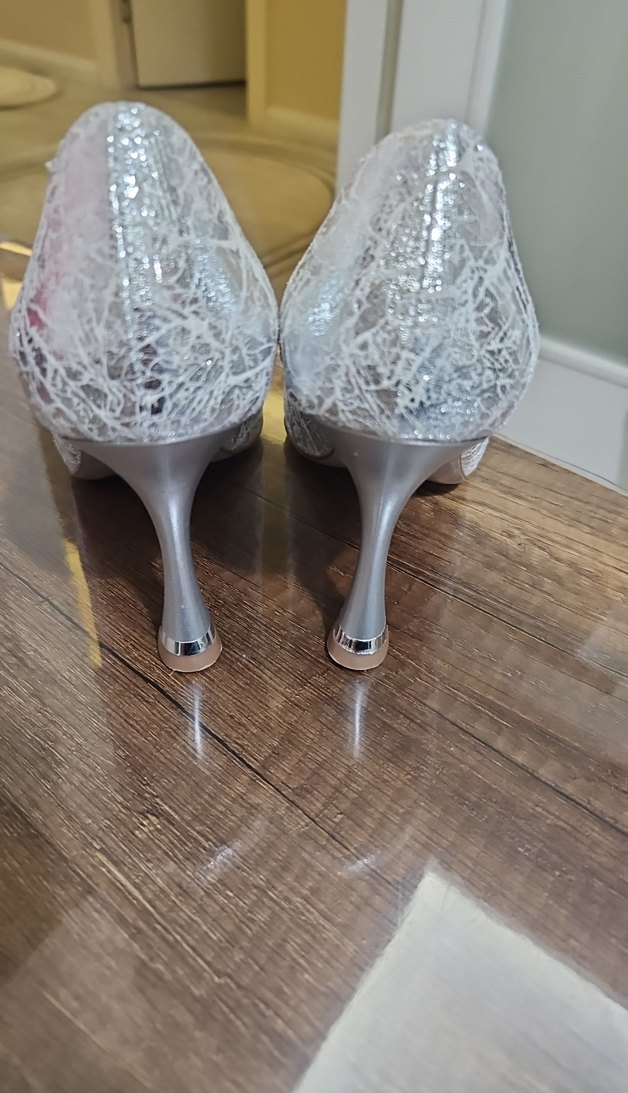 Dantel Detaylı Beyaz Yılan Desenli Stiletto - Görsel 3