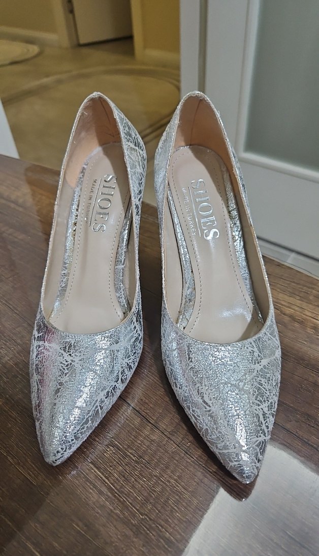 Dantel Detaylı Beyaz Yılan Desenli Stiletto - Görsel 2