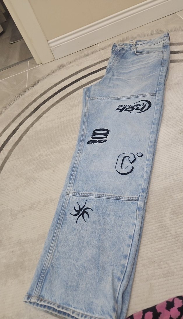 Baskılı Gri Mavi Salaş erkek Kot Pantolon - Görsel 4