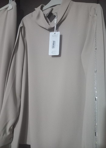 Bej Yüksek Yakalı Uzun Kollu Şık Takım - Görsel 5