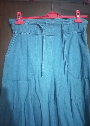 36 Beden Beli Kemerli Mavi Midi Denim Pantolon
