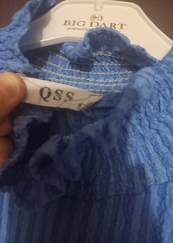 40 Beden Mavi Piliseli Uzun Kollu Bluz