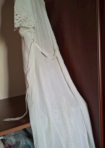 izon 1 Dantel İşlemeli Uzun Bohem Sabahlık,Mayo üzerine - Görsel 6