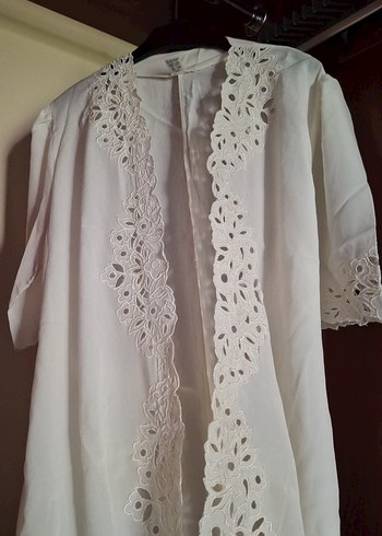 izon 1 Dantel İşlemeli Uzun Bohem Sabahlık,Mayo üzerine - Görsel 3