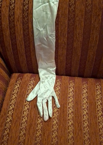 Beyaz Parlak Drapeli Kadın Eldiveni.Tek - Görsel 3