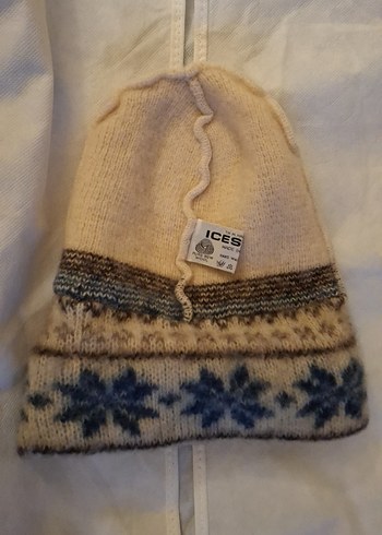 İCWSHEEP  WOOL Bej Gri Örgü Kadın Bere unısex - Görsel 4