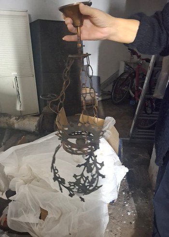 Cam etrafı Bakır renkli Metal yapraklı Avize. - Görsel 4