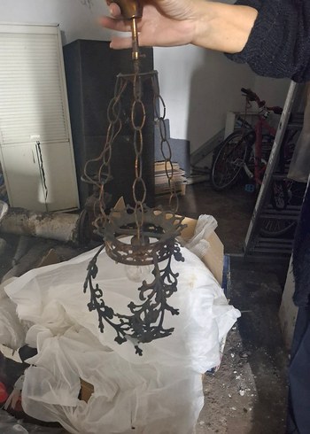 Cam etrafı Bakır renkli Metal yapraklı Avize. - Görsel 3