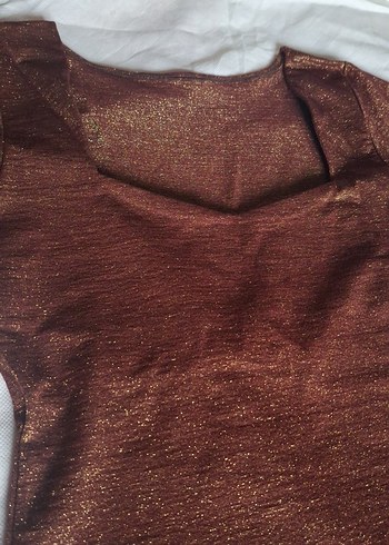 Kahverengi Parlak.Darı doreli.Yarım Kollu Bluz - Görsel 3