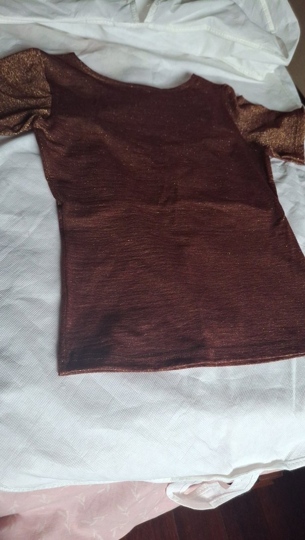 Kahverengi Parlak.Darı doreli.Yarım Kollu Bluz - Görsel 4