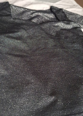 Parlak lame Siyah Kadın Bluz, Kısa Kollu - Görsel 2