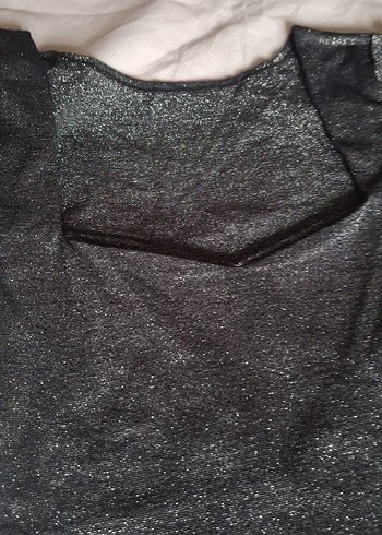 Parlak lame Siyah Kadın Bluz, Kısa Kollu - Görsel 5