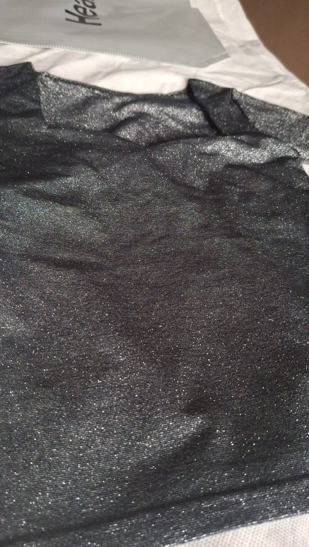 Parlak lame Siyah Kadın Bluz, Kısa Kollu - Görsel 2