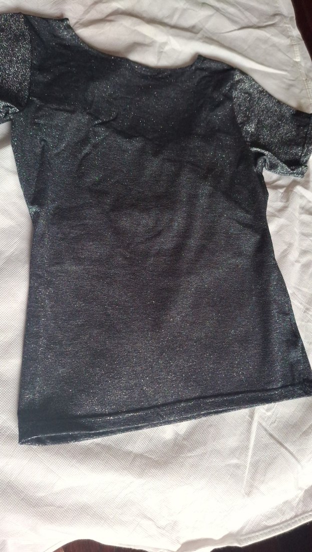 Parlak lame Siyah Kadın Bluz, Kısa Kollu - Görsel 3