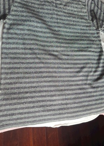 Gri Çizgili,Lame simli çok şık Kadın Triko - Görsel 3