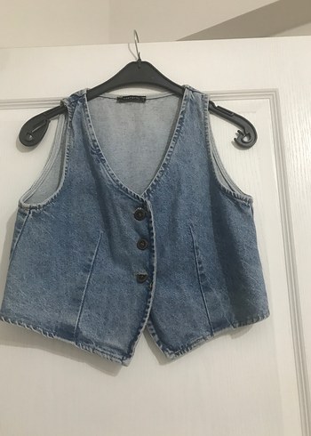 Mavi Düğmeli Kolsuz Denim Yelek