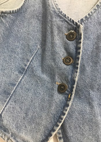 s Beden Mavi Düğmeli Kolsuz Denim Yelek