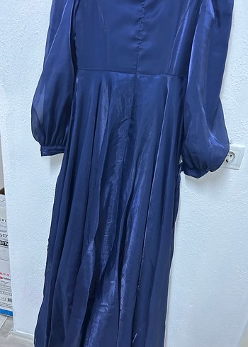 Zara Lacivert Parlak Uzun Drapeli Kadın Elbise