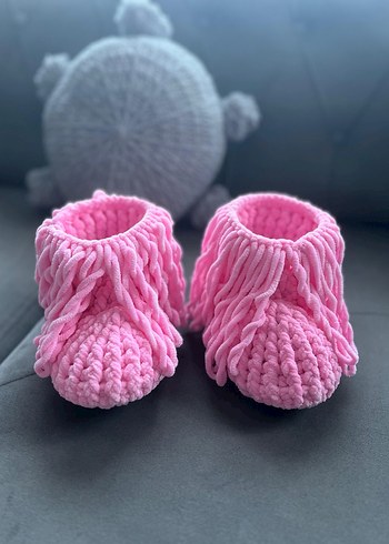 Kızlar için Pembe Örgü Yün Terlik - Görsel 2