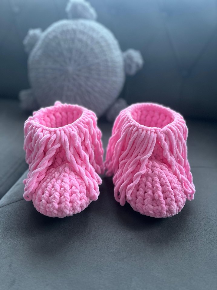 Kızlar için Pembe Örgü Yün Terlik - Görsel 2