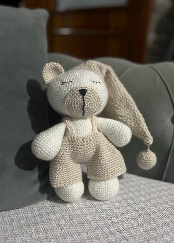 Uyku arkadaşı Bej ve gri örgü oyuncak ayı - Görsel 2