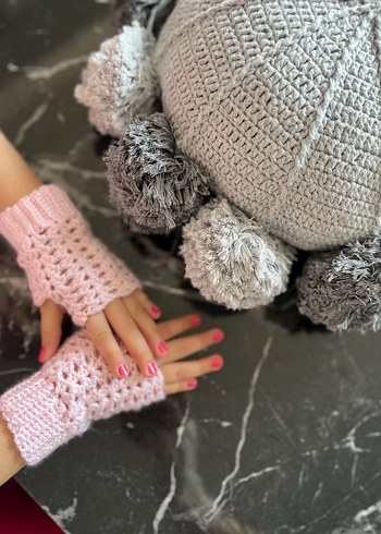 Krem Dantel Detaylı Bohem Örgü Eldiven - Görsel 3