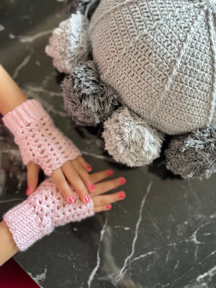 Krem Dantel Detaylı Bohem Örgü Eldiven - Görsel 3