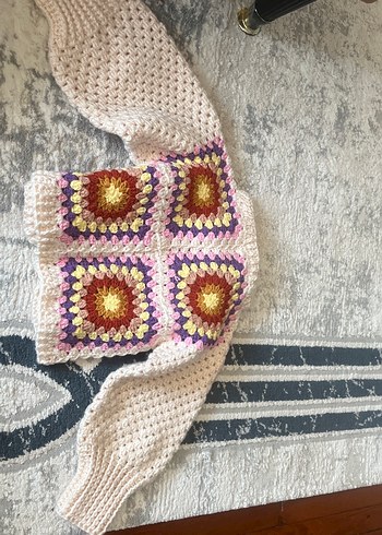 Bohem Desenli Çok Renkli Kız Örgü Hırka - Görsel 2