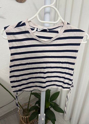 Bej Çizgili Kolsuz Crop Top - Görsel 3