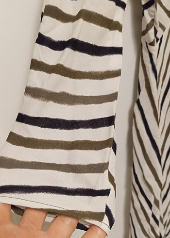 Bej Zebra Desenli Uzun Keten Elbise - Görsel 5