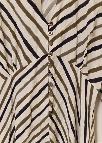 Bej Zebra Desenli Uzun Keten Elbise - Görsel 3