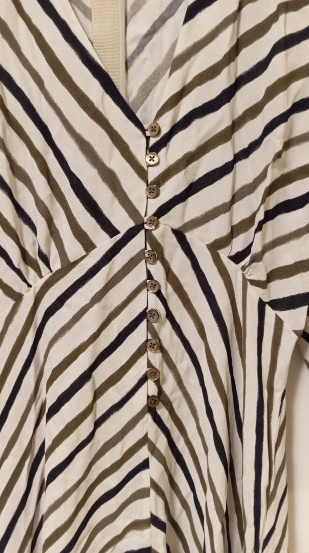 Bej Zebra Desenli Uzun Keten Elbise - Görsel 3