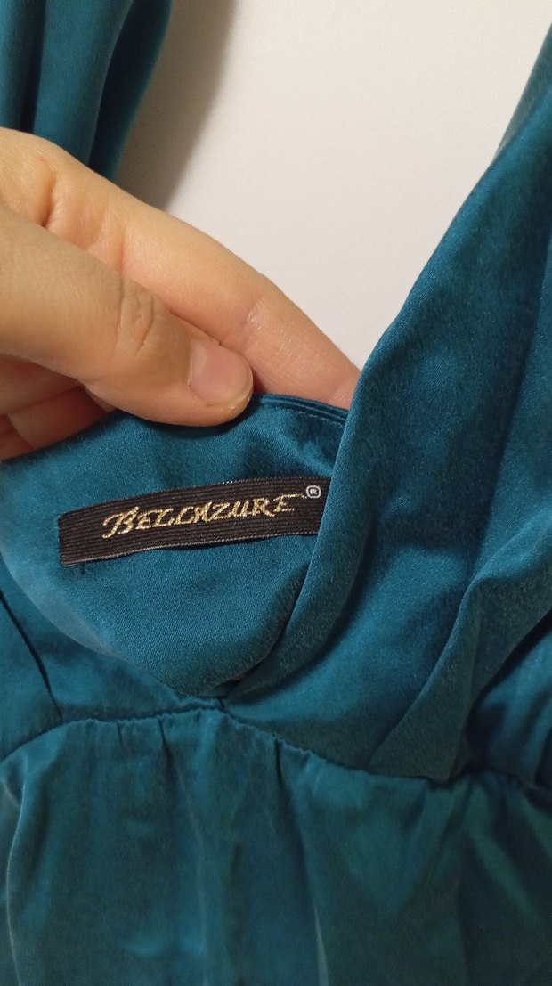 Turkuaz Drapeli V Yakalı Midi Elbise - Görsel 2