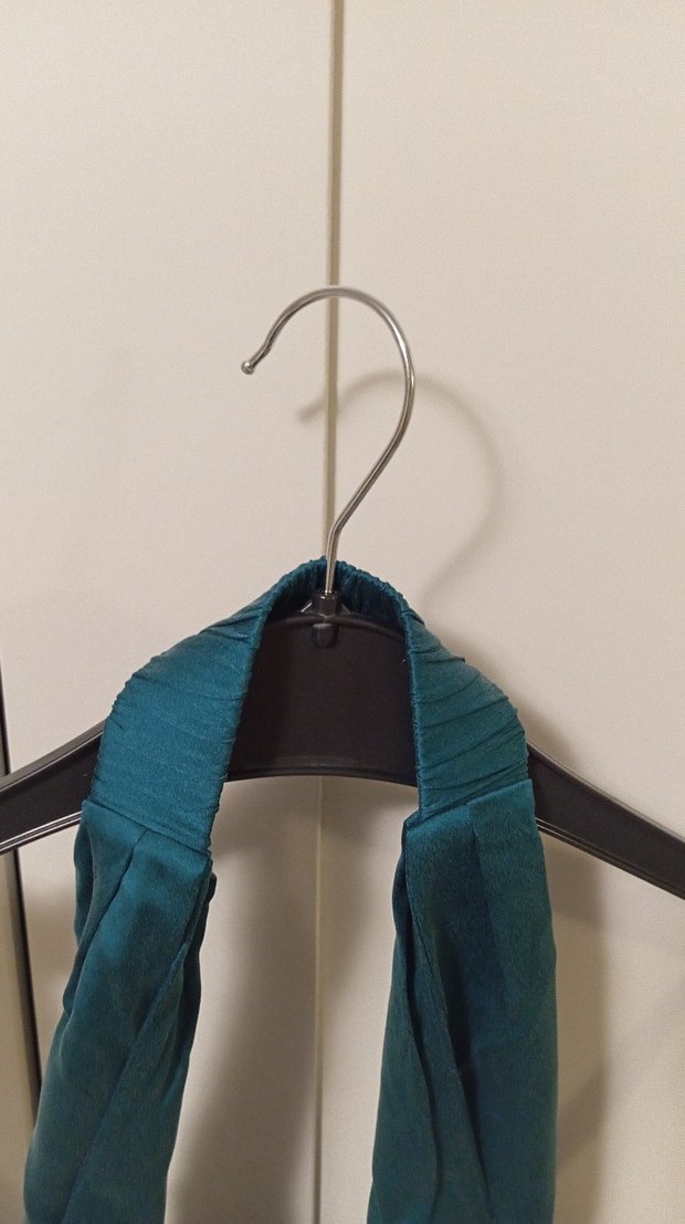 Turkuaz Drapeli V Yakalı Midi Elbise - Görsel 3