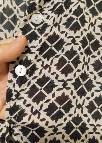 Düğmeli V Yakalı Bohem Kadın gömlek - Görsel 4