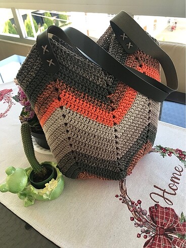 Pamuk makrome lale modeli çanta